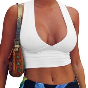 White Deep V-Neck Crop Top